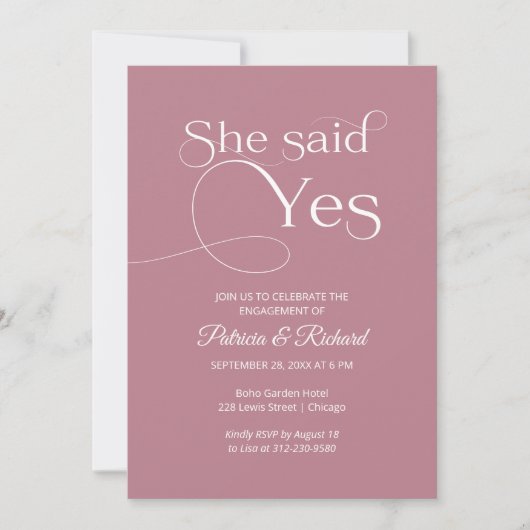 Invitation de fête de fiançailles Chic Elle a dit (Devant)
