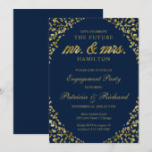 Invitation de fête de fiançailles Confetti Or Bleu (Devant / Derrière)