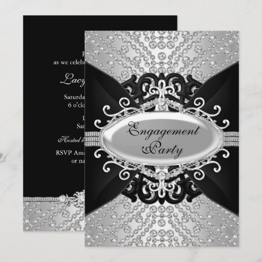 Invitation de fête de fiançailles diamant noir et (Devant / Derrière)