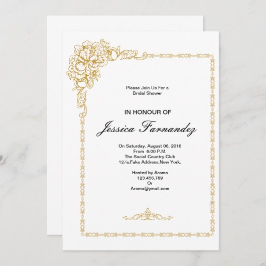 Invitation de Fête de Fiançailles Dorée avec Optio (Devant / Derrière)