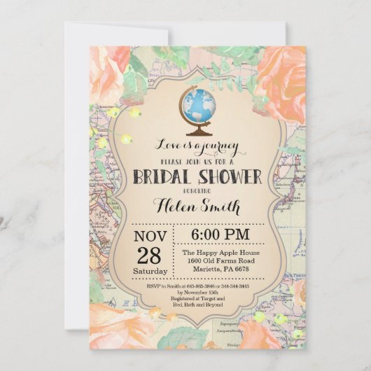 Invitation de Fête de Fiançailles Fleurie Pêche de (Devant)