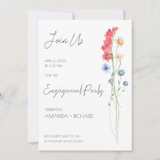 Invitation de fête de fiançailles, floral minimali