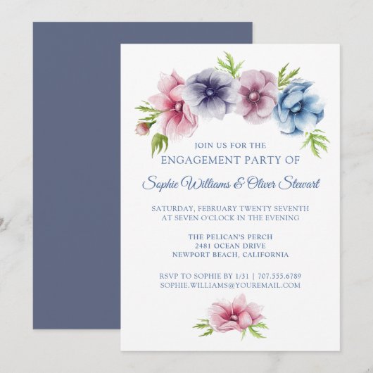 Invitation de fête de fiançailles florale Anémone (Devant / Derrière)