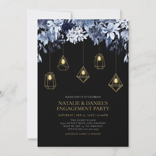 Invitation de fête de fiançailles florale avec lum (Devant)