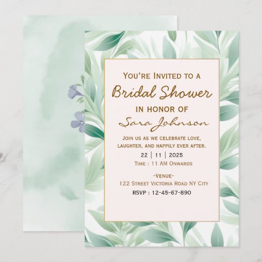 Invitation de Fête de Fiançailles Florale et Végét (Devant / Derrière)