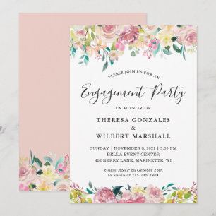 Invitation de fête de fiançailles florale rose pas