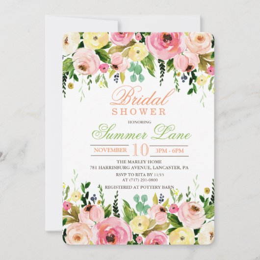 Invitation de Fête de Fiançailles Florale Rustique (Devant)
