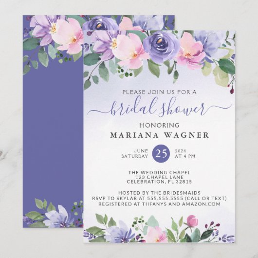 Invitation de Fête de Fiançailles Florale Violet R (Devant / Derrière)