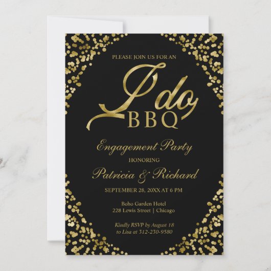 Invitation de fête de fiançailles Gold Black I DO (Devant)