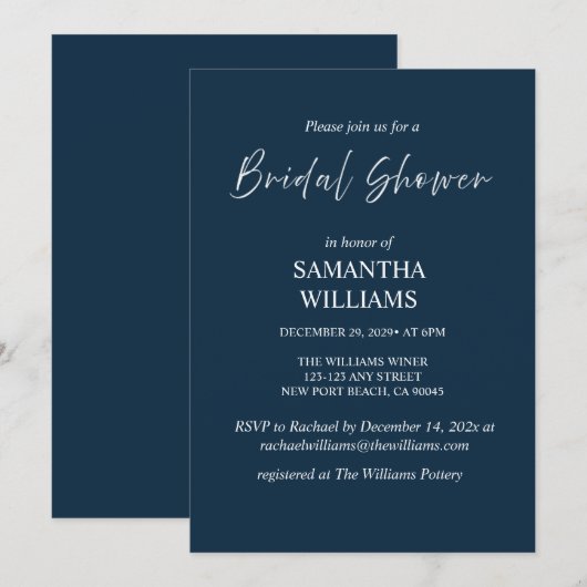 Invitation de fête de fiançailles marine (Devant / Derrière)