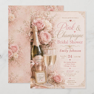Invitation de Fête de Fiançailles Rose et Champagn