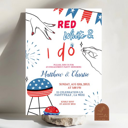 Invitation de fête de fiançailles Rouge Blanc et j