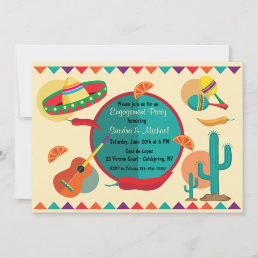 Invitation de fête de fiançailles sur le thème mex (Devant)