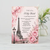 Invitation de Fête de Fiançailles Tour Eiffel Rose (Debout devant)