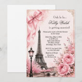 Invitation de Fête de Fiançailles Tour Eiffel Rose (Devant / Derrière)