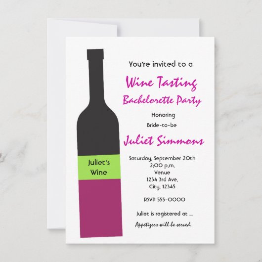 Invitation de fête de filles pour dégustation de v (Devant)