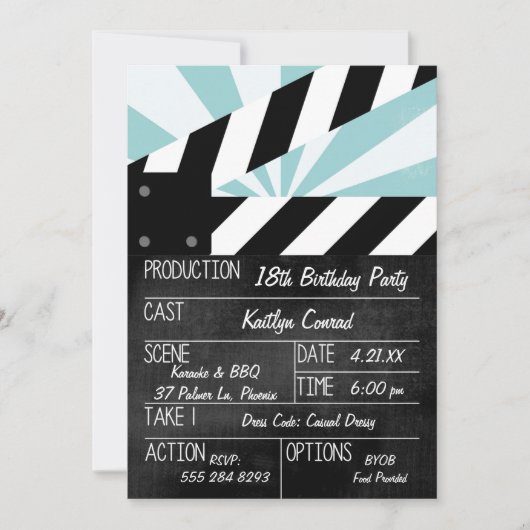 Invitation de fête de film de signe d'action (Devant)