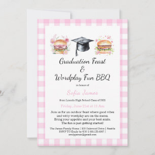 Invitation de fête de fin d'études avec BBQ et jeu