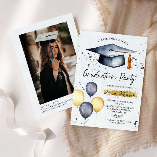 Invitation de fête de fin d'études avec photo et é