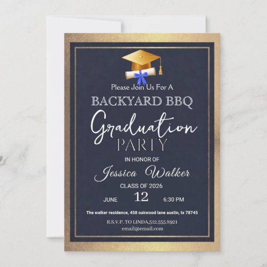 Invitation de fête de fin d'études BBQ Or (Devant)