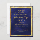 Invitation de fête de fin d'études bleu marine or (Devant / Derrière)