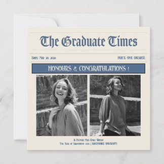 Invitation de fête de fin d'études de style journa