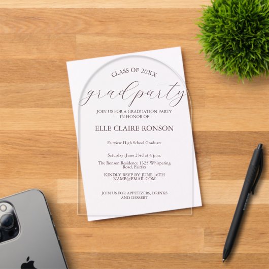 Invitation de fête de fin d'études Élégance Rose (Insitu (Carte d'invitation))