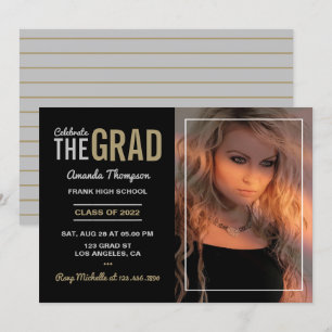 Invitation de fête de fin d'études en argent et or