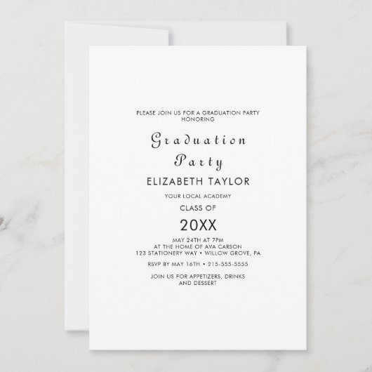 Invitation de fête de fin d'études en écriture mod (Devant)