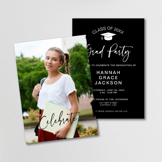Invitation de fête de fin d'études en script photo