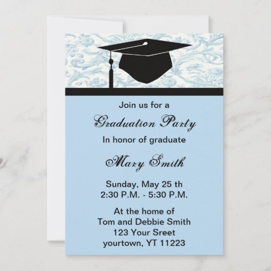Invitation de fête de fin d'études Monogram Blue S (Devant)