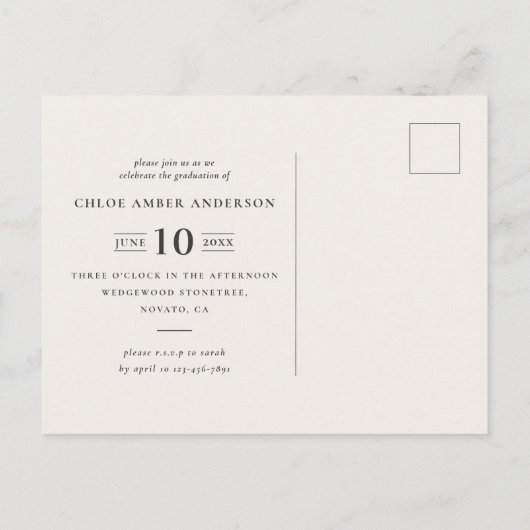 Invitation de fête de fin d'études rustique avec c (Dos)