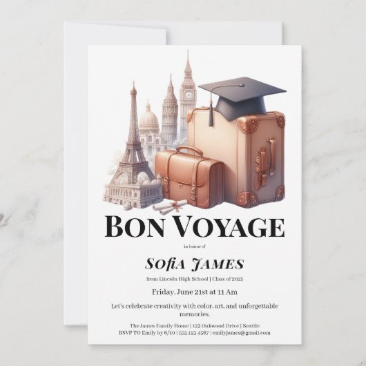 Invitation de fête de fin d'études sur le thème du (Devant)