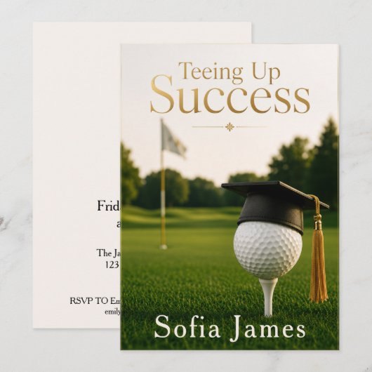 Invitation de fête de fin d'études thème golf (Devant / Derrière)