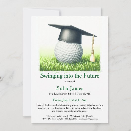Invitation de fête de fin d'études thème golf (Devant)