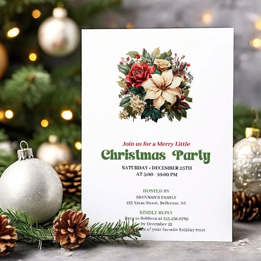 Invitation de fête de fleurs de Noël chic victorie