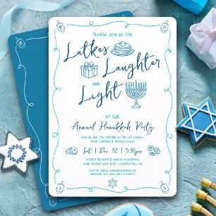 Invitation de fête de Hanukkah avec rire et lumièr