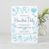 Invitation de fête de Hanukkah turquoise dessinée (Debout devant)
