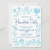 Invitation de fête de Hanukkah turquoise dessinée (Devant)