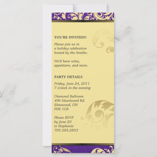 Invitation de fête de Joyeuses fêtes - Purple & Or (Dos)