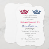 Invitation de fête de jumeaux Couronnes de prince  (Devant / Derrière)
