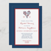 Invitation de Fête de la mariée, coeur floral 3986 (Devant / Derrière)