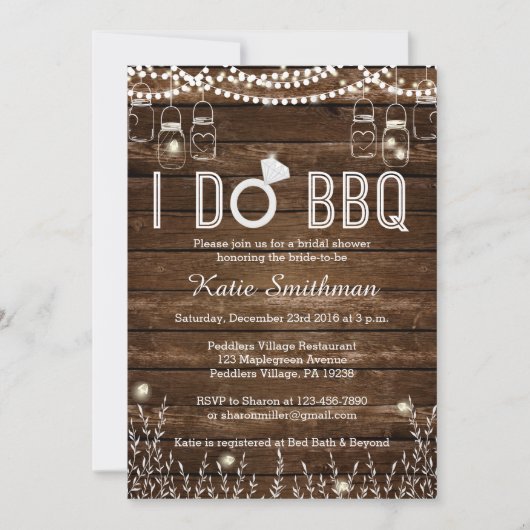 Invitation de Fête de la mariée de BBQ - BBQ (Devant)