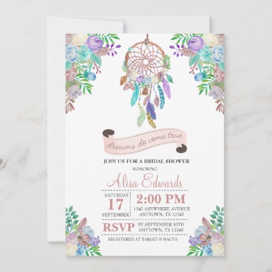 Invitation de Fête de la mariée de Boho (Devant)