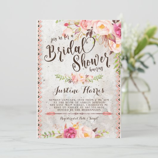 Invitation de Fête de la mariée de Boho (Debout devant)