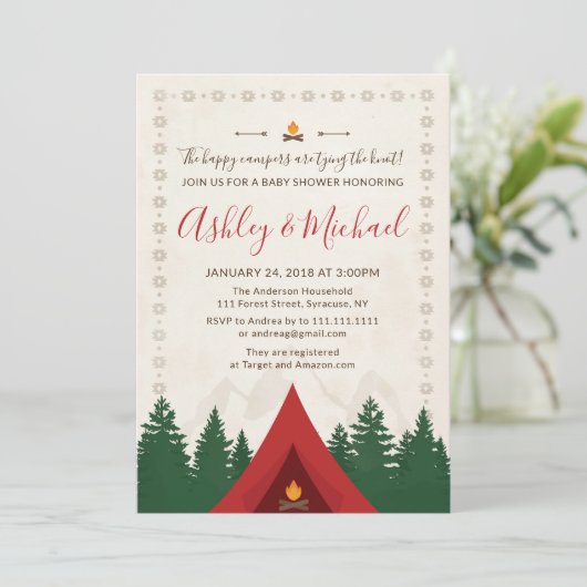 Invitation de Fête de la mariée de camping (Debout devant)