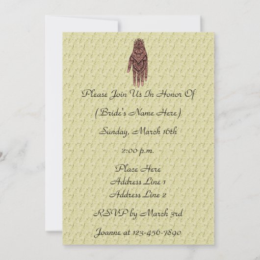 Invitation de Fête de la mariée de conception de (Dos)