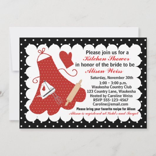 Invitation de Fête de la mariée de cuisine (Devant)