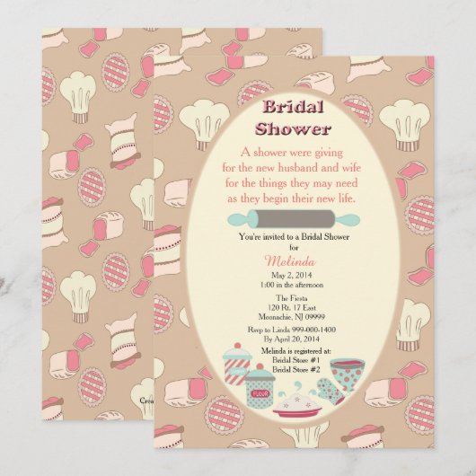 Invitation de Fête de la mariée de cuisson (Devant / Derrière)