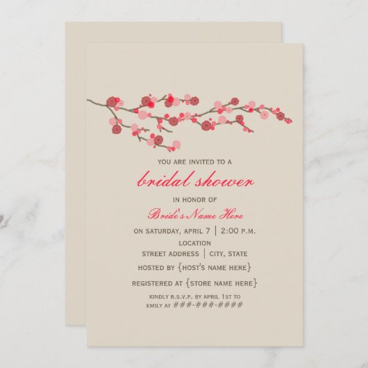 Invitation de Fête de la mariée de fleurs de (Devant / Derrière)